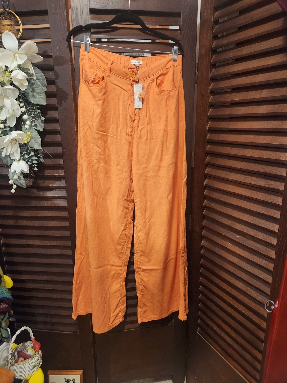 Hunter and Brown High-Rise Wide Leg Pants in Orange